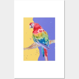 Parrot Watercolor Painting Macaw - Yellow Lavender Posters and Art